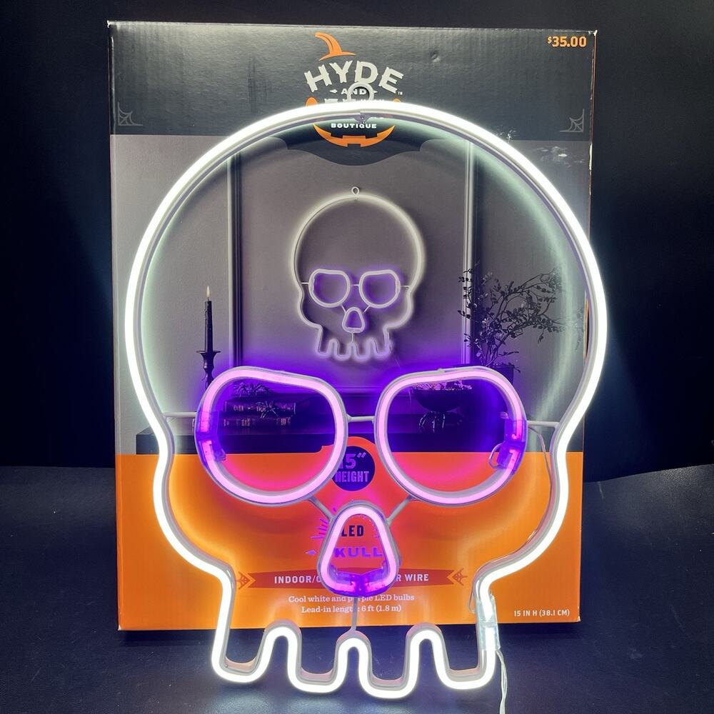 Hyde And Eek Skull Led 15" Tall Cool White And Purple Led Bulbs Indoor Outdoor